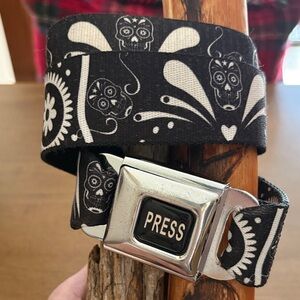 Buckle-Down Black & White Sugar Skull Seatbelt Buckle Belt